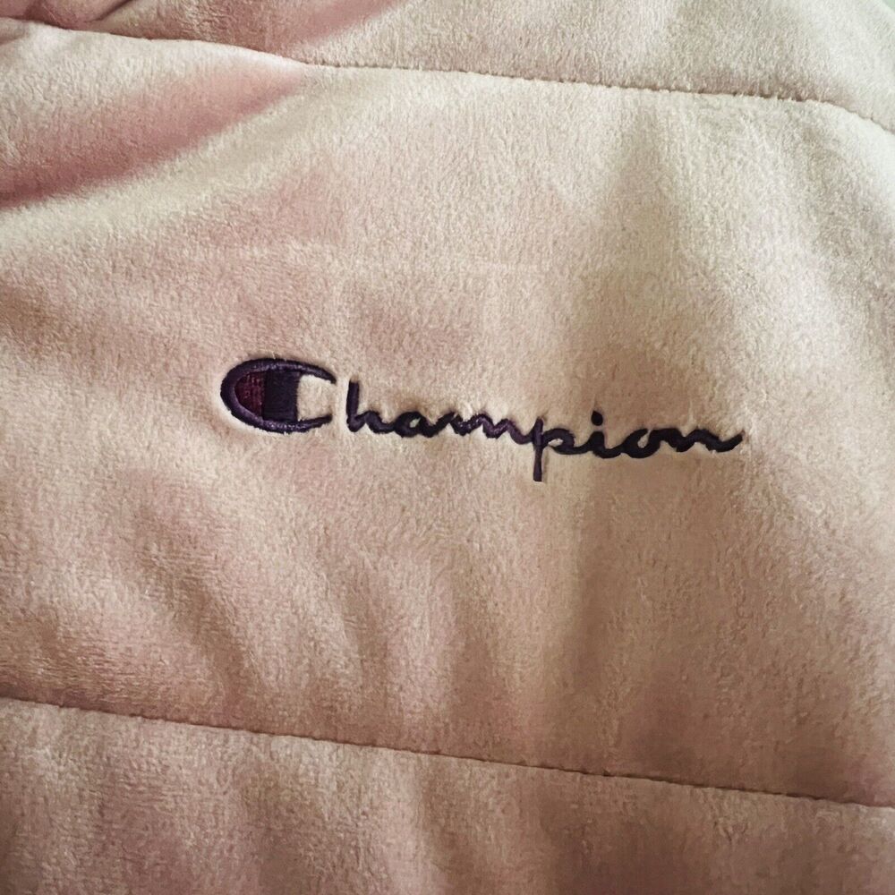 CHAMPION Pink Beige Velour Puffer Jacket - S - Picture 4 of 9